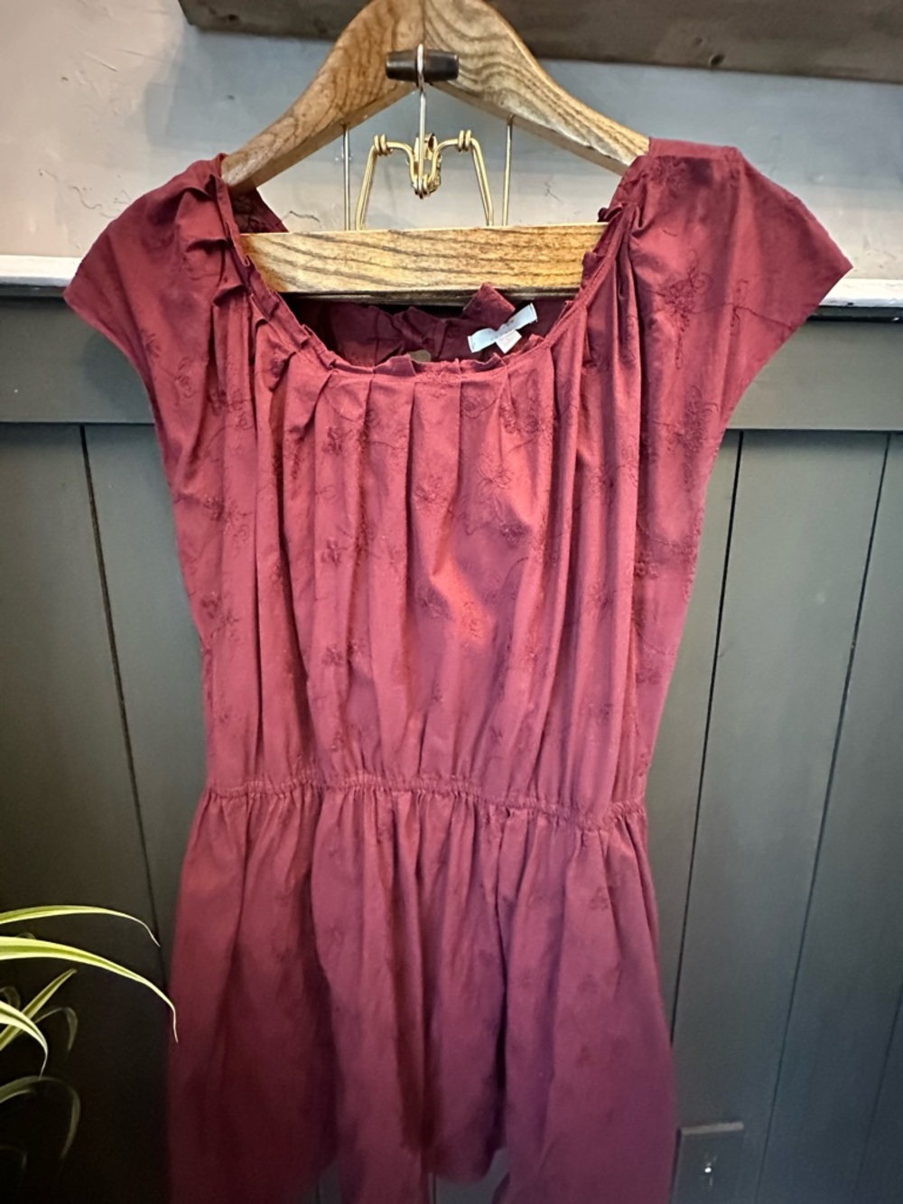 Lauren Conrad Maroon Berry Cap Sleeve Tie Back Dress Size L Flowy Fit & Flare Mi - Picture 2 of 13